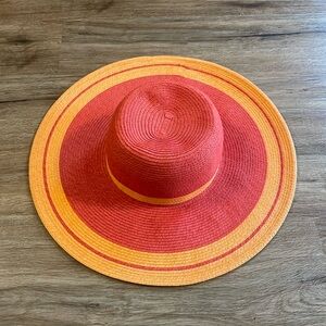 Tropical Trends Coral & Peach Hawaiian Handmade Woven Straw Rimmed Sun Hat